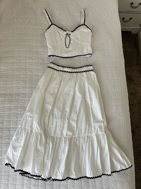 Japna White Two-Piece Skirt Set with Black Trim